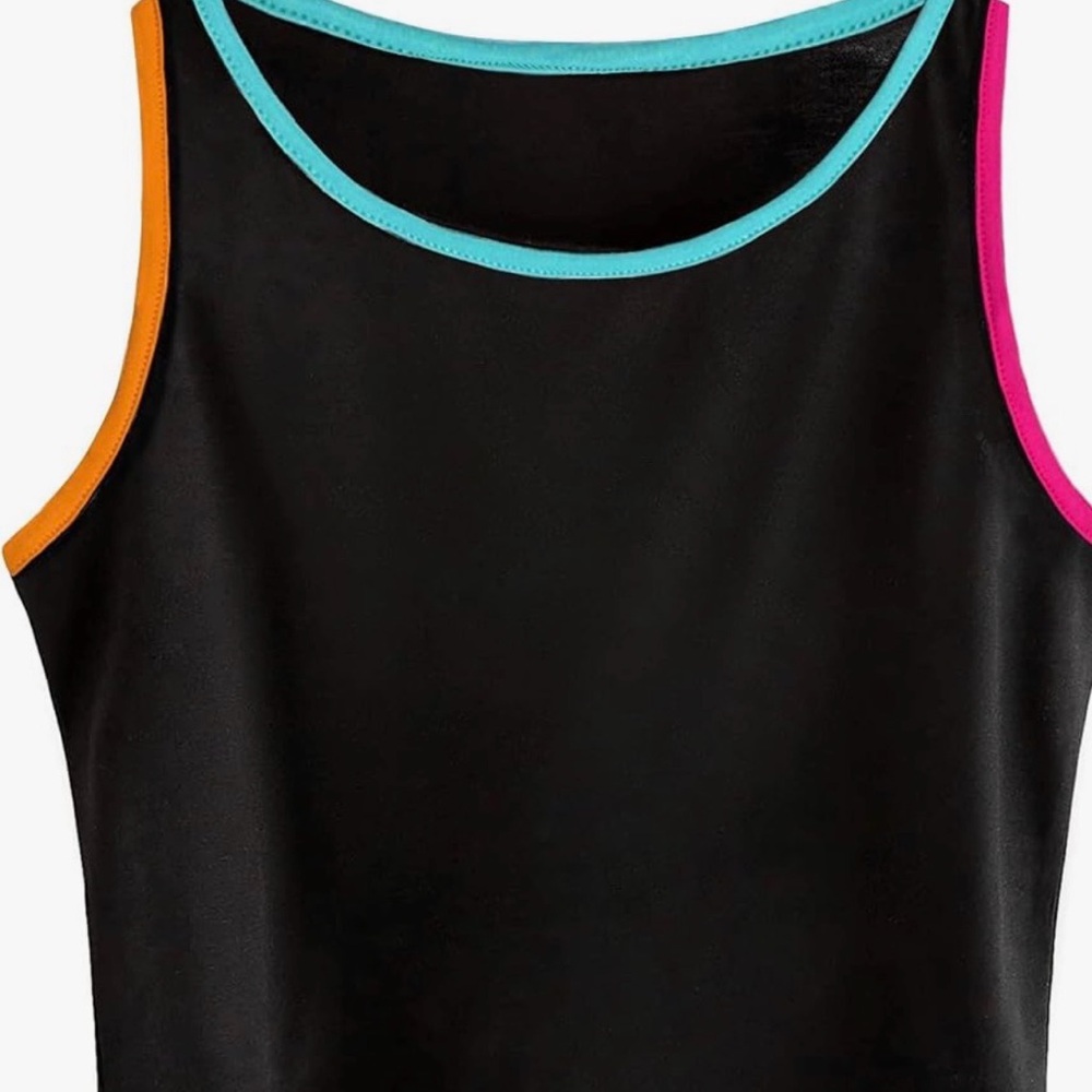 Black Tank Top with Turquoise, Orange & Pink Trim